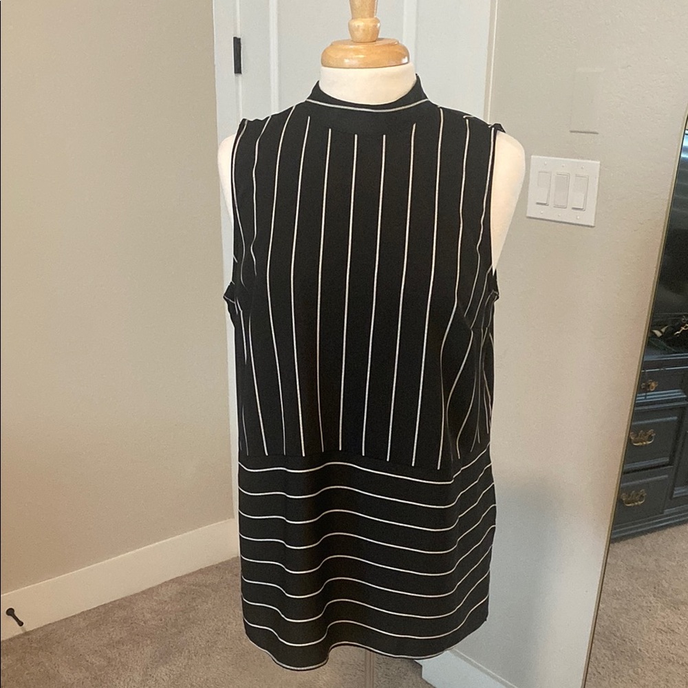 Black and White Striped Sleeveless Shirt
